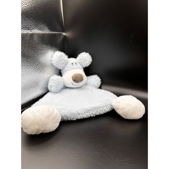 Demdaco Nat & Jules Baby Lovey Blanket Blue White Puppy Flat-a-Pat Rattle 15” - Picture 2 of 11